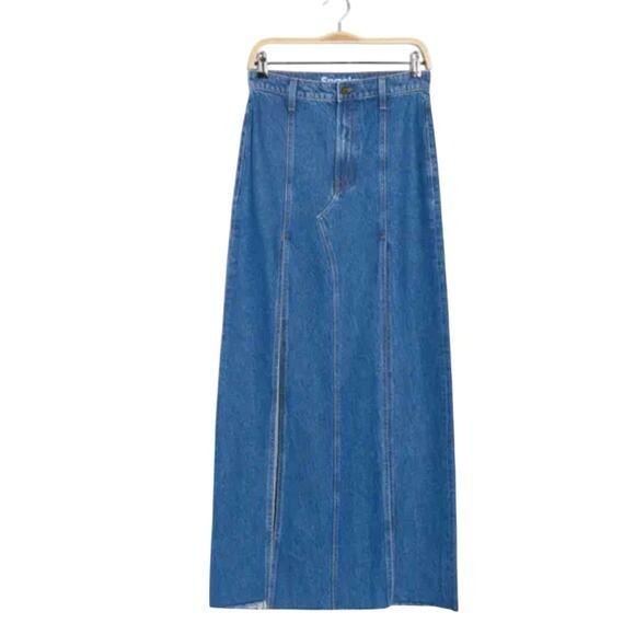 MOTHER Snacks! $298 The Lickity Split Fray Maxi Denim Skirt - Picture 3 of 7